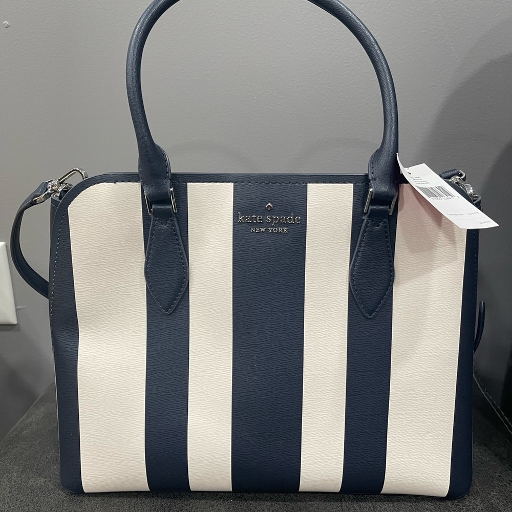NWT KATE SPADE New Kate Spade Darcy Pond Stripe printed Large Satchel bag. - Picture 2 of 7